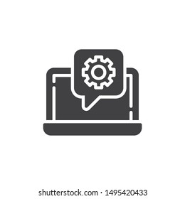 Online support vector icon. Computer technical support filled flat sign for mobile concept and web design. Laptop with gear glyph icon. Symbol, logo illustration. Vector graphics