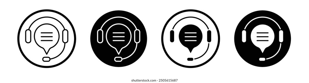 Conjunto de iconos de Vector de Asistencia en línea con estilo relleno y delineado en negro.