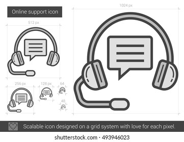 Online support vector line icon isolated on white background. Online support line icon for infographic, website or app. Scalable icon designed on a grid system.