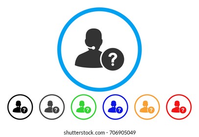 Online Support vector rounded icon. Image style is a flat gray icon symbol inside a blue circle. Additional color versions are grey, black, blue, green, red, orange.
