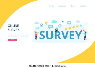 Online survey abstract concept. Customer review voting. Business quiz form with word and working characters for feedback web site, mobile app.Vector flat cartoon isolated on white background