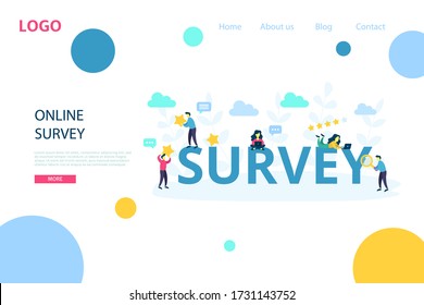 Online survey abstract concept. Customer review voting. Business quiz form with word and working characters for feedback web site, mobile app.Vector flat cartoon isolated on white background