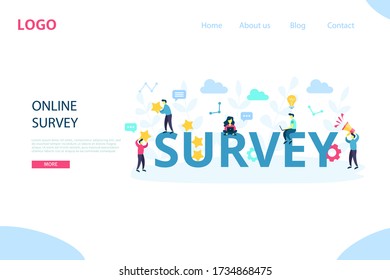 Online survey abstract concept. Customer review voting. Business quiz form with word and working characters for feedback web site, mobile app.Vector flat cartoon isolated on white background