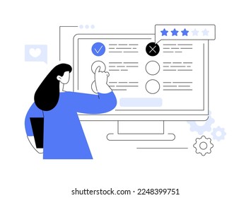 Online survey abstract concept vector illustration. Internet questionnaire form, online marketing research tool, data analysis platform, get audience feedback, customer service abstract metaphor.