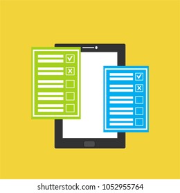 Online survey, checklist. Feedback business concept. Cartoon flat vector illustration isolated on white. Minimalistic design for web site, mobile app