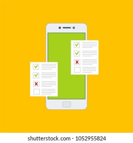 Online survey, checklist. Feedback business concept. Cartoon flat vector illustration isolated on white. Minimalistic design for web site, mobile app