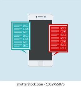 Online survey, checklist. Feedback business concept. Cartoon flat vector illustration isolated on white. Minimalistic design for web site, mobile app