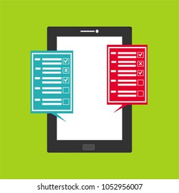 Online survey, checklist. Feedback business concept. Cartoon flat vector illustration isolated on white. Minimalistic design for web site, mobile app