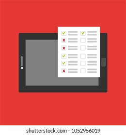 Online survey, checklist. Feedback business concept. Cartoon flat vector illustration isolated on white. Minimalistic design for web site, mobile app