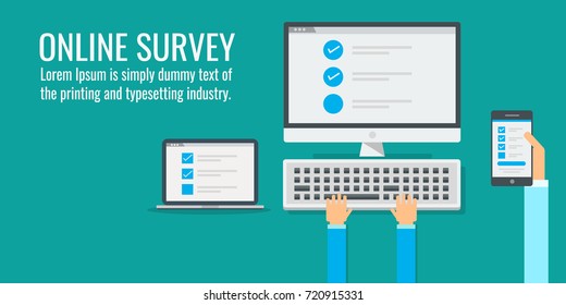 Online Survey, Checklist, Handholds Mobile Phone Vector Concept