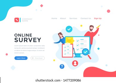 Online Survey. Checklist, Questionnaire, Feedback, Quiz Concept. Modern Flat Design Graphic Elements For Web Banner, Landing Page Template, Website. Vector Illustration