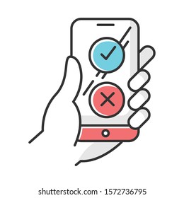 Online Survey Color Icon. Checklist Buttons On Smartphone Screen. Agree And Disagree Option. Share Opinion. Correct And Incorrect. Choose Approve And Disapprove. Isolated Vector Illustration