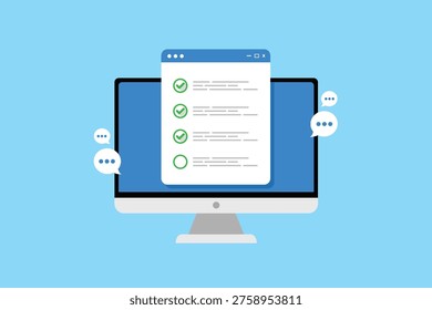 Online survey, complete online survey form, customer feedback on survey form, Vector Illustration