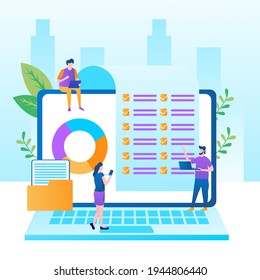 Online survey concept with characters. Can use for web banner, infographics, hero images. Flat isometric vector illustration isolated on white background.