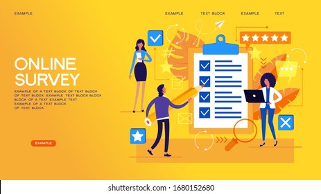 Online Survey Concept With Characters. People Making Decisions. Can Use For Web Banner, Infographics, Hero Images. Flat Isometric Vector Illustration.