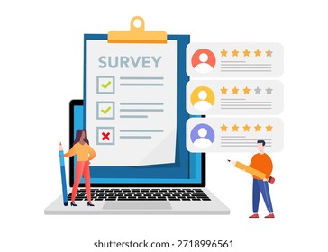 Online survey concept, Customer Survey Form Filling Test, Customer experience and satisfaction. questionnaire or survey. Collecting information. stock illustration