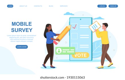 Online survey concept Feedback from customers or opinion form. Black and lesbian. Flat abstract cartoon outline vector illustration on isolated white background. website web page landing page template