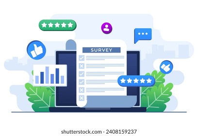 Online survey concept flat illustration vector template, Filling Test in Customer Survey Form, Customer experiences and satisfaction concept for landing page, web banner, mobile app, Web design, UI
ux