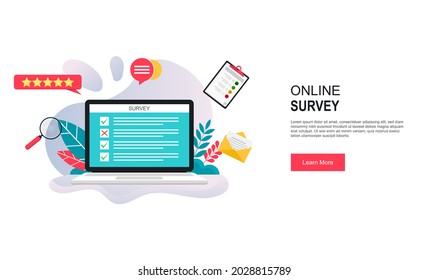 Online survey concept on laptop vector illustration. Customer feedback and questionnaire.