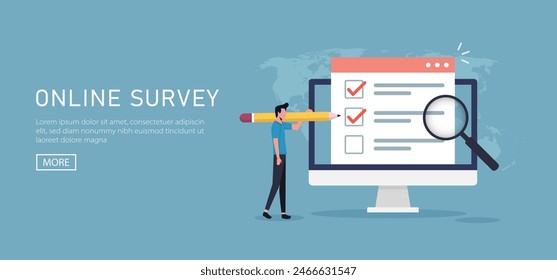 Online survey concept for survey questionnaire, poll, opinion or customer feedback and review using internet