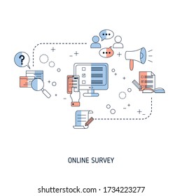 Concepto de encuesta en línea. Ilustración vectorial para sitio web, aplicación, banner, etc.