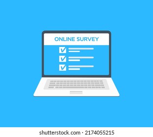 Online survey, Customer satisfaction online survey form logo design. Laptop, Computer screen. Feedback business concept. Minimalistic design for web site, mobile app vector design and illustration.