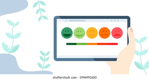 encuesta en línea Feedback o rating face emoji concepto. 
