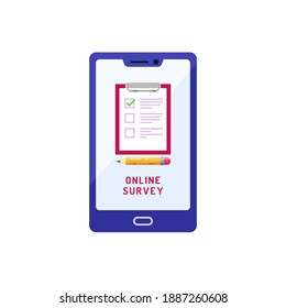 Online-Umfrage. Flaches Design von mobilen Anwendungen für Online-Umfragen. Vektorgrafik
