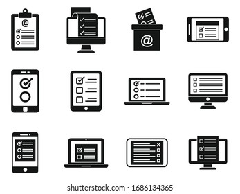 Online survey form icons set. Simple set of online survey form vector icons for web design on white background