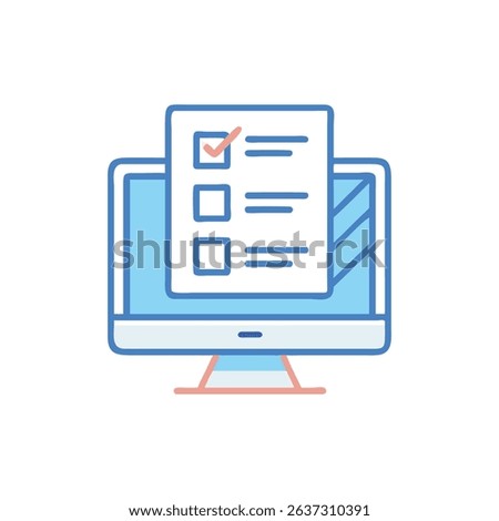 Online survey form on a computer screen icon