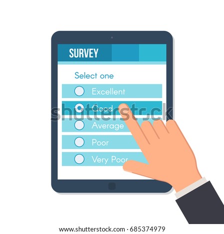 Stokovaya Vektornaya Grafika Online Survey Form On Tablet Screen - online survey form on the tablet screen with the index finger customer service feedback concept