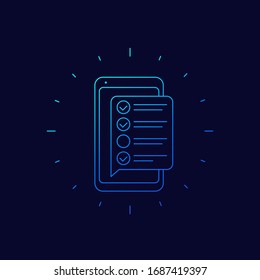 Online Survey Form In Phone, Checklist Vector Line Icon