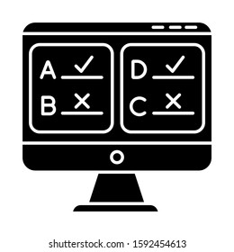 Online survey glyph icon. Multiple answer questionnaire. Social research. Customer satisfaction. Feedback. Evaluation. Data collection. Silhouette symbol. Negative space. Vector isolated illustration