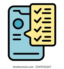 vector de contorno de icono de encuesta en línea. Revisión del informe. Color del cliente de negocios plano