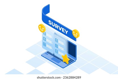Online survey in isometric vector illustration