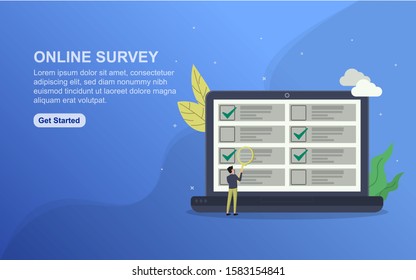 Online Survey landing page template. Flat design concept of web page design for website.