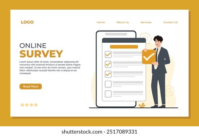 Online Survey Landing page template. Online Survey questionnaire form concept Public opinion polling vector illustration
