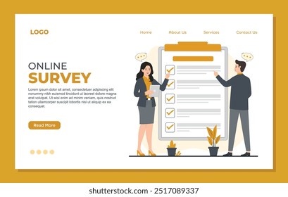 Online Survey Landing page template. Online Survey questionnaire form concept Public opinion polling vector illustration
