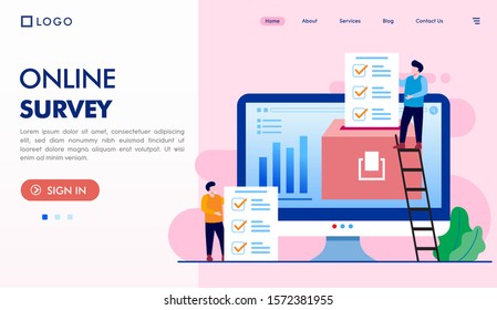 Online survey landing page website illustration vector flat design 