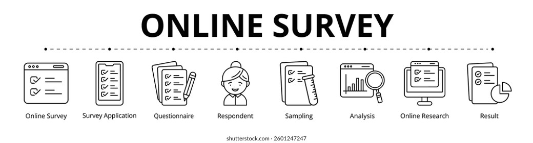 Online Survey Line Banner Web Icon Set Vector Illustration