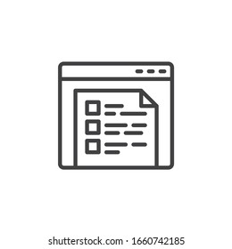 Online survey line icon. linear style sign for mobile concept and web design. Website checklist outline vector icon. Symbol, logo illustration. Vector graphics