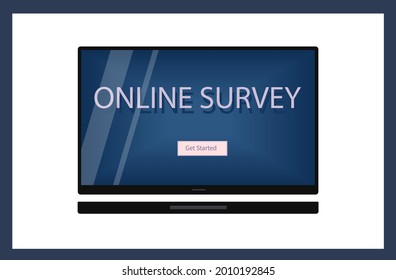 Online survey on a laptop or computer screen. The name of the survey, test, or quiz on the desktop. The title page of the online exam form for education, training. Choice of user responses.Vector 