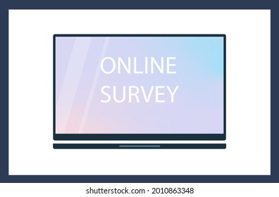 Online survey on a laptop or computer screen. The name of the survey, test, or quiz on the desktop. The title page of the online exam form for education, training. Choice of user responses.Vector 