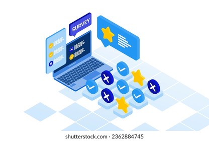 Online survey and questionnaire concept in isometric vector illustration