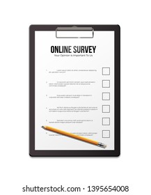 Online survey realistic vector template. Empty paper sheet layout. Blank form, to-do checklist isolated clipart. Questionnaire, quiz. White voting paper, candidates list with checkboxes illustration