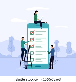 Online survey report, checklist, questionnaire, business concept vector illustration