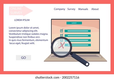 Online survey, research or questions and answers. Checklist, for a test, exam or quiz. Online survey with the result of approval or rejection. Choose and mark in the questionnaire. Vector illustration