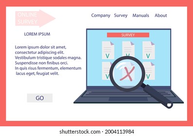 Online survey, research or questions and answers. Checklist, for a test, exam or quiz. Online survey with the result of approval or rejection. Choose and mark in the questionnaire. Vector illustration