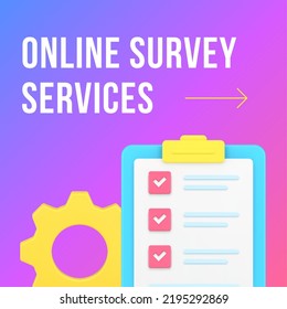 Los servicios de encuestas en línea experimentan el análisis de las redes sociales después de 3d ilustración vectorial de icono. Preguntas de respuesta lista de comprobación análisis de marketing cuestionario de investigación evaluación de la elección de informe