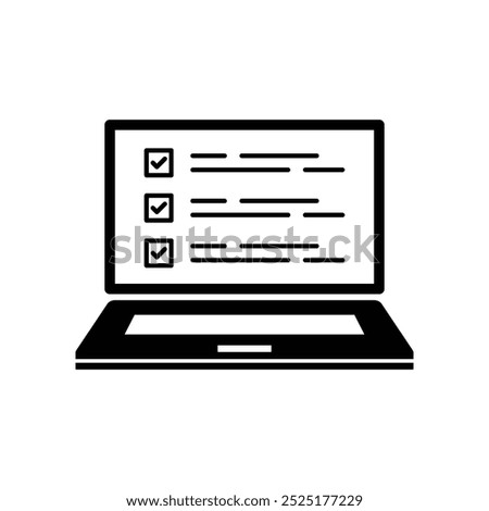 Online survey sign icon in flat style. Questionnaire vector illustration on isolated background. Laptop, computer screen banner business concept.